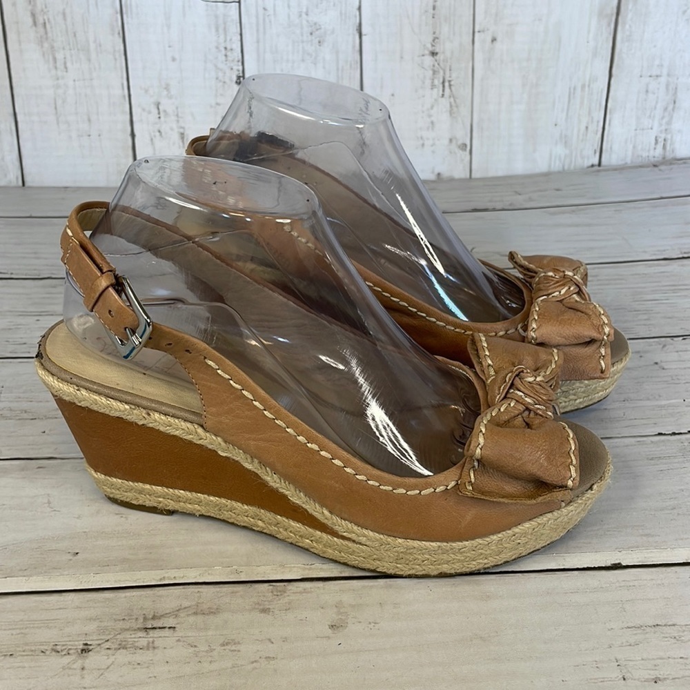 Franco Sarto Olympia Tan with Contrast Stitching Wedge Sandal